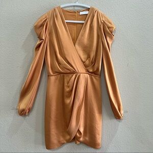Jonathan Simkhai Womens Gold Long Puff Sleeve Mini Wrap Dress Sz 6 Wedding Party